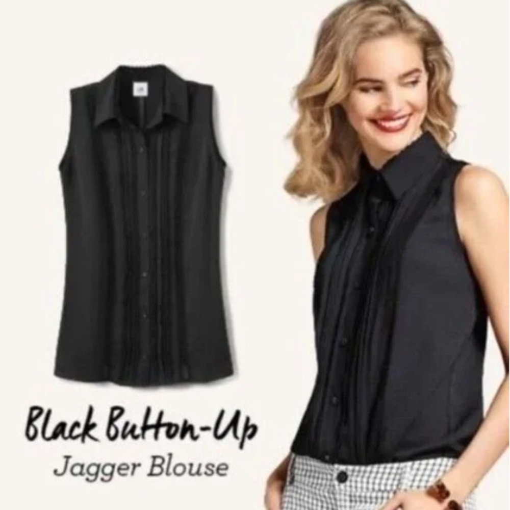 CAbi “Jagger” Tuxedo Inspired Sleeveless Blouse
